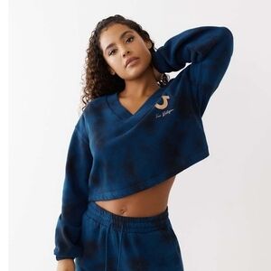 Blue Cropped Relaxed Sweatshirt